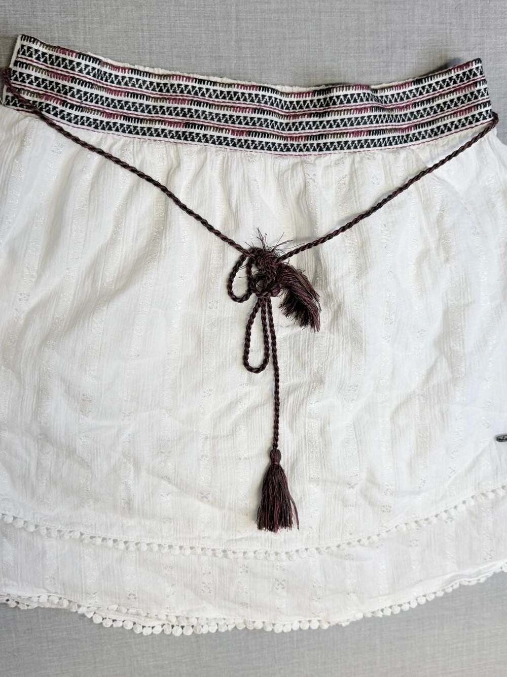Lee Cooper White Boho Mini Skirt with Embroidered Waistband and Tassel Belt - Picture 3 of 5